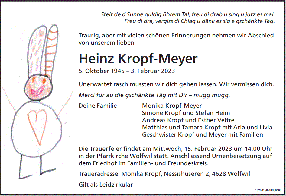 Heinz Kropf Meyer 1945 Anzeiger TGO