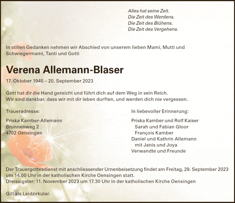 Verena Allemann Blaser 1945 Anzeiger TGO