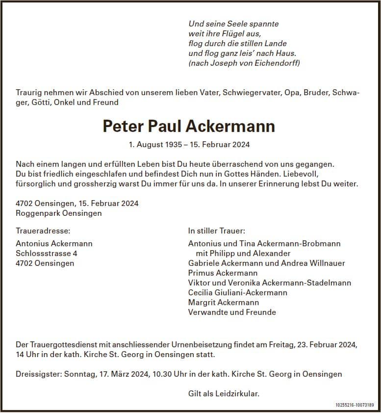 Peter Paul Ackermann (1935) - Anzeiger TGO
