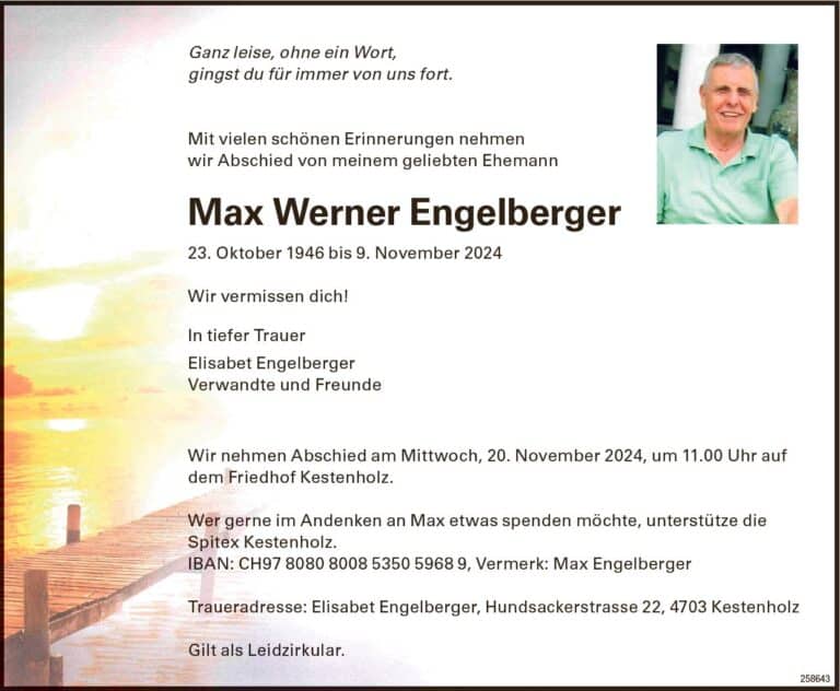 Max Werner Engelberger 1946 Todesanzeige / Anzeiger Thal Gäu Olten