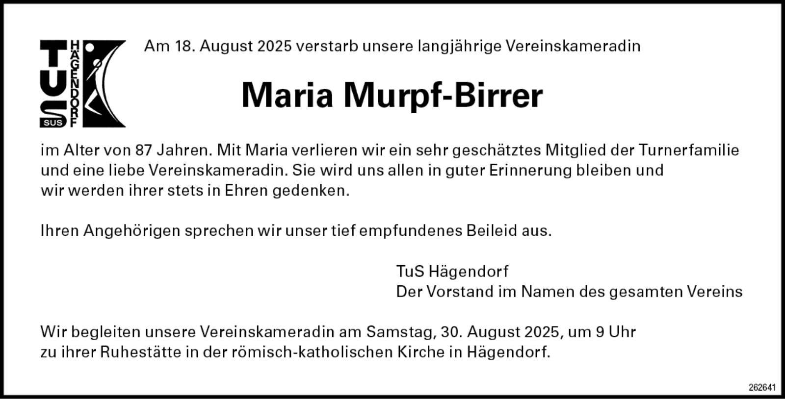Maria Murpf-Birrer 1938 Todesanzeige / Anzeiger Thal Gäu Olten