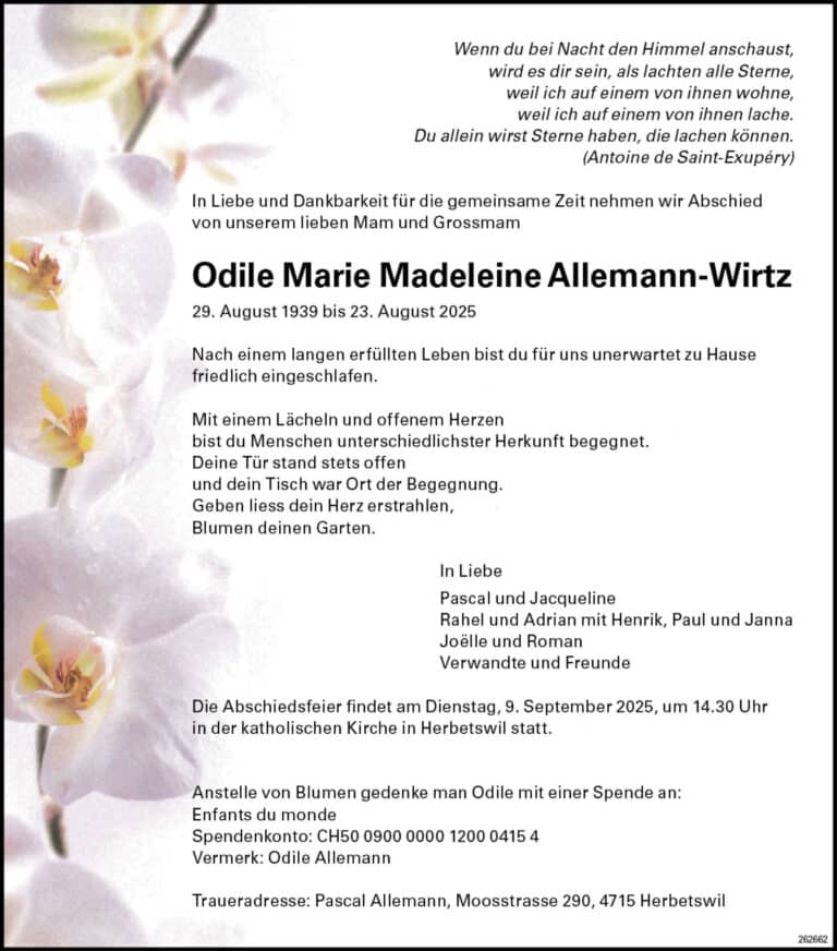 Odile Marie Madeleine Allemann-Wirtz 1939 Todesanzeige / Anzeiger Thal Gäu Olten