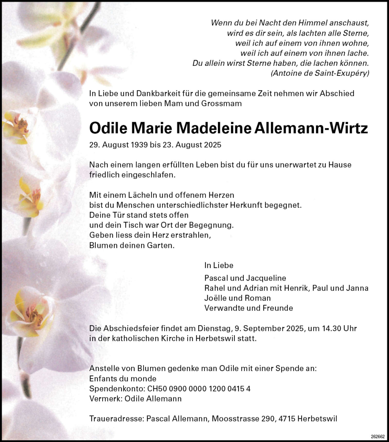 Odile Marie Madeleine Allemann-Wirtz 1939 Todesanzeige / Anzeiger Thal Gäu Olten