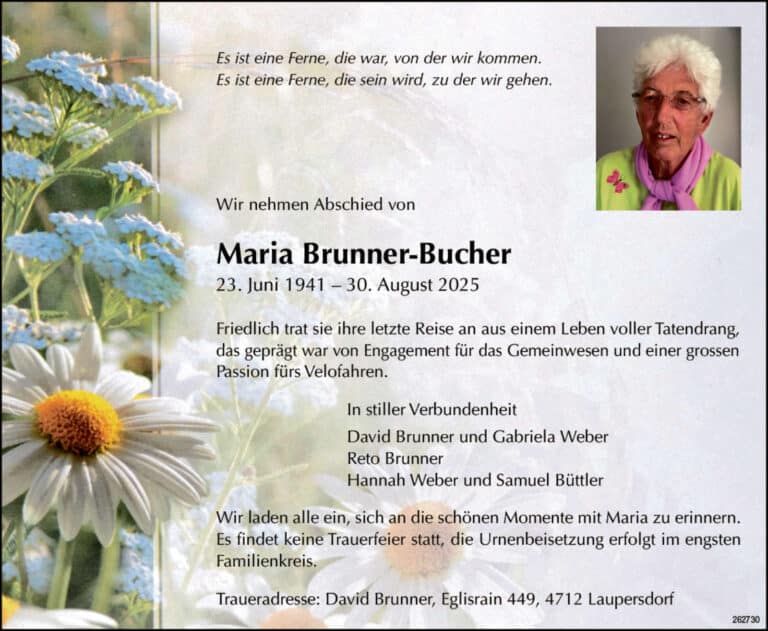 Maria Brunner-Bucher 1941 Todesanzeige / Anzeiger Thal Gäu Olten