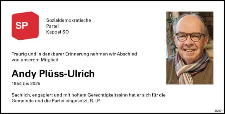 Andy Plüss-Ulrich 1954 Todesanzeige / Anzeiger Thal Gäu Olten