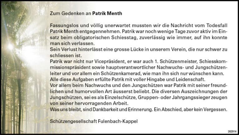 Patrik Menth 1983 Todesanzeige / Anzeiger Thal Gäu Olten