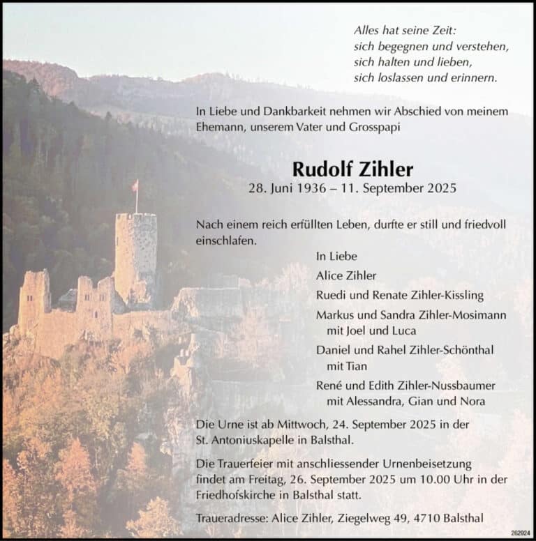 Rudolf Zihler 1936 Todesanzeige / Anzeiger Thal Gäu Olten