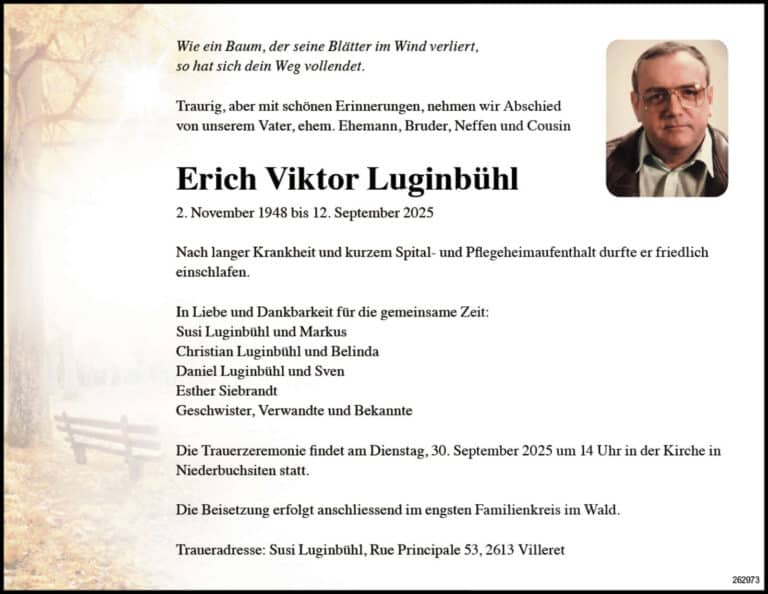 Erich Viktor Luginbühl 1948 Todesanzeige / Anzeiger Thal Gäu Olten