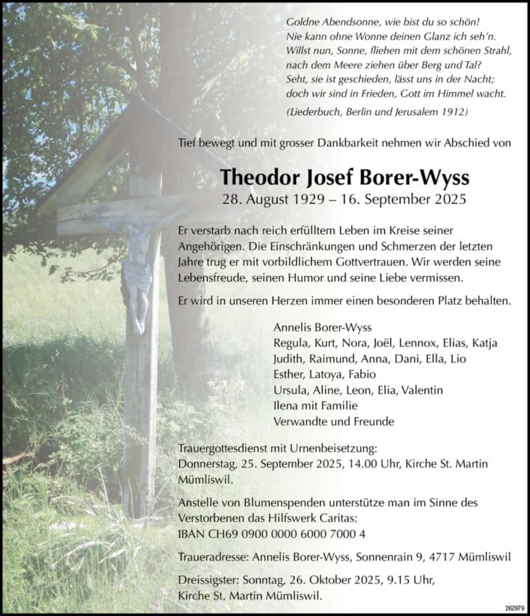 Theodor Josef Borer-Wyss 1929 Todesanzeige / Anzeiger Thal Gäu Olten