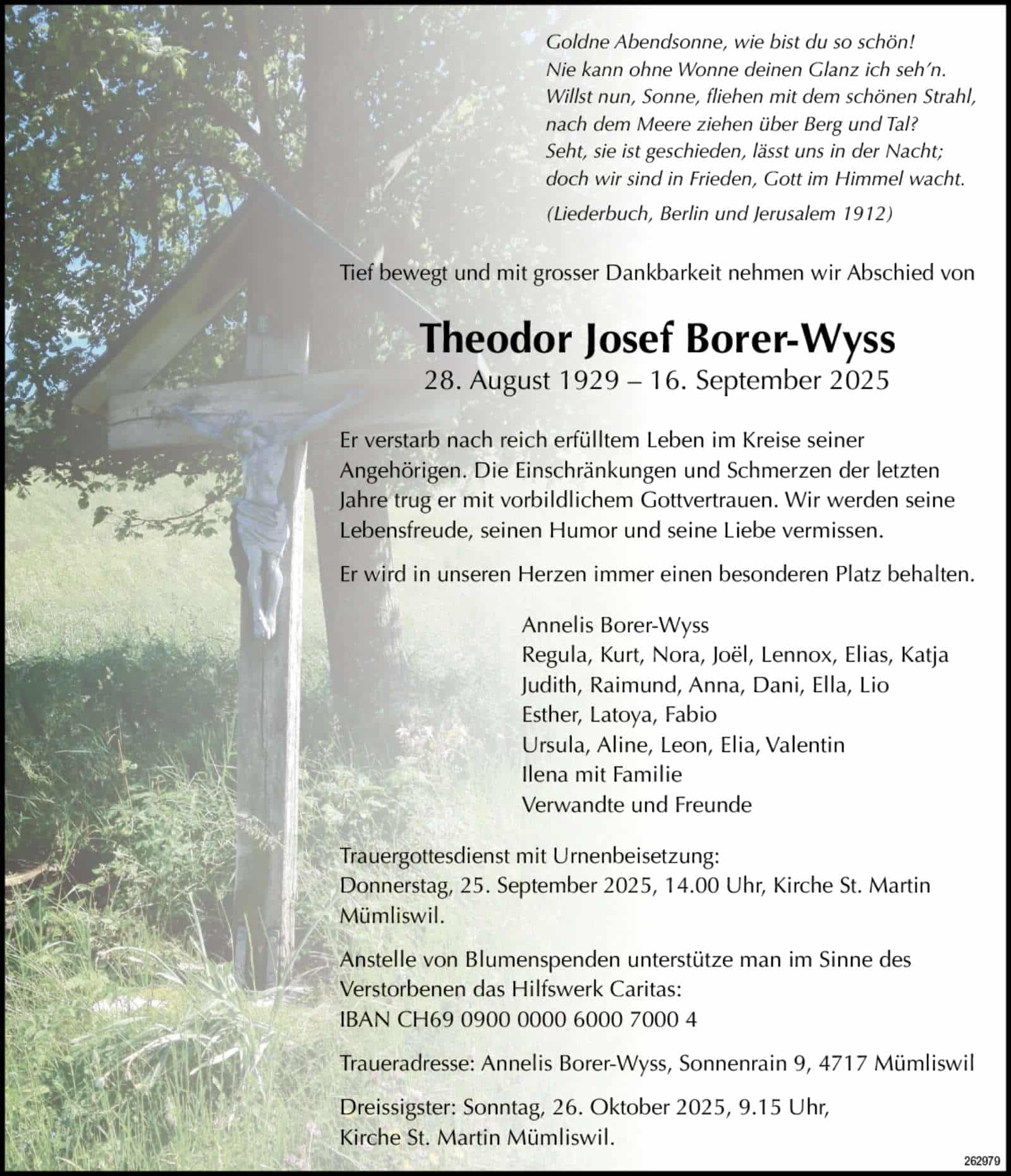 Theodor Josef Borer-Wyss 1929 Todesanzeige / Anzeiger Thal Gäu Olten