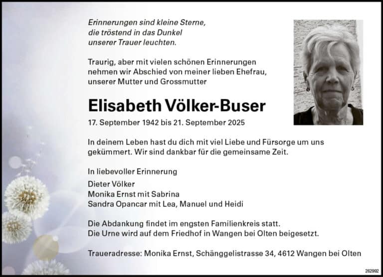 Elisabeth Völker-Buser 1942 Todesanzeige / Anzeiger Thal Gäu Olten