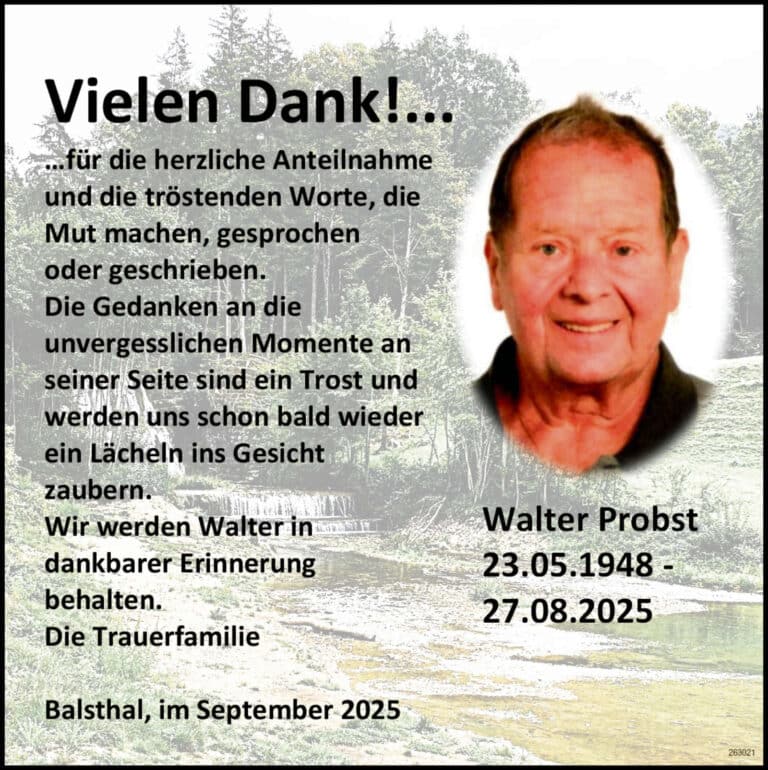 Walter Probst 1948 Todesanzeige / Anzeiger Thal Gäu Olten