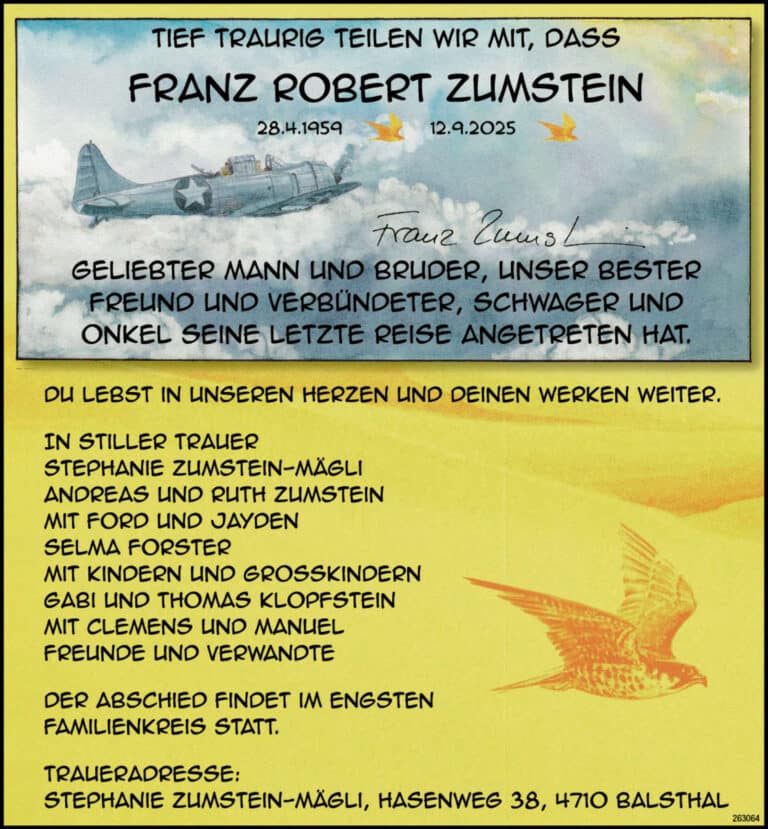 Franz Robert Zumstein 1959 Todesanzeige / Anzeiger Thal Gäu Olten