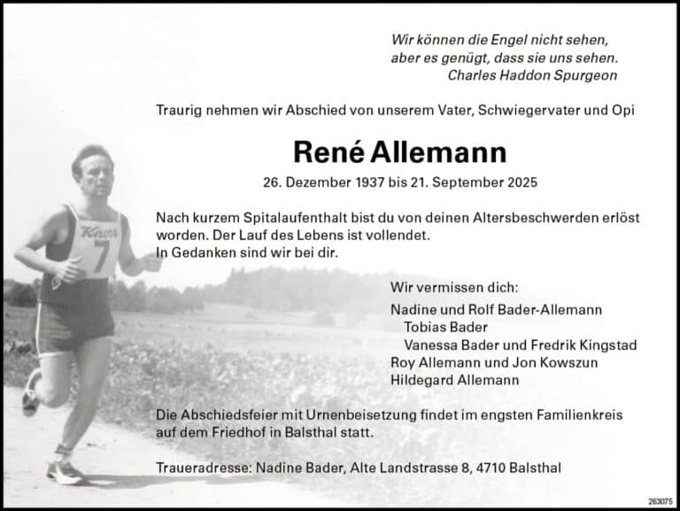 René Allemann 1937 Todesanzeige / Anzeiger Thal Gäu Olten