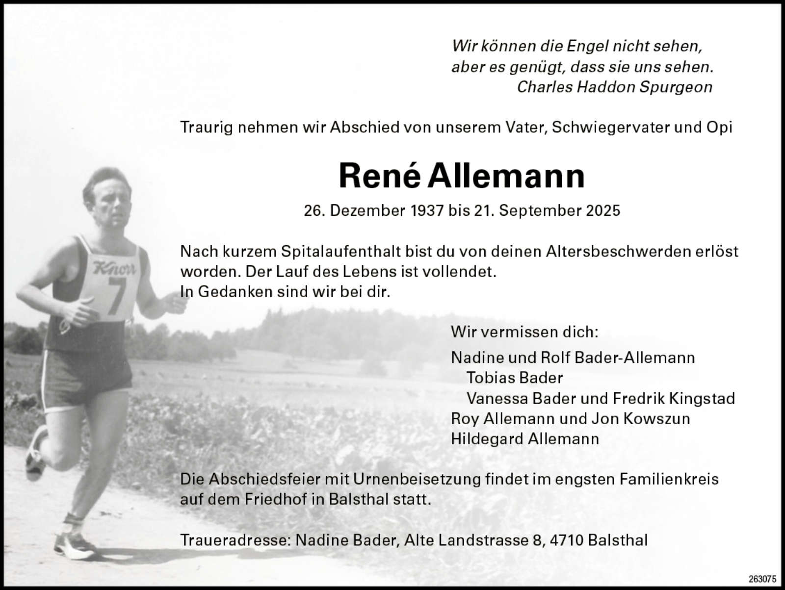 René Allemann 1937 Todesanzeige / Anzeiger Thal Gäu Olten