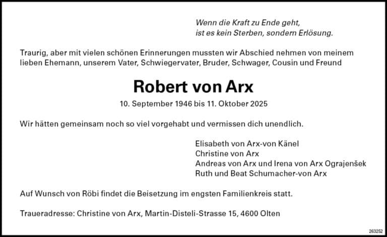 Robert von Arx Todesanzeige / Anzeiger Thal Gäu Olten