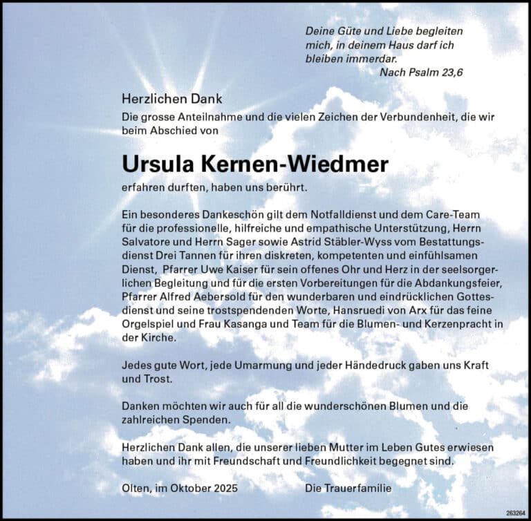 Ursula Kernen-Wiedmer Todesanzeige / Anzeiger Thal Gäu Olten