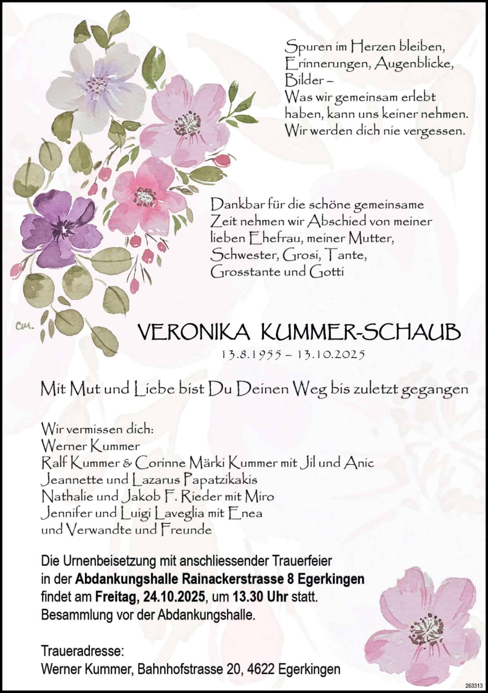 Veronika Kummer-Schaub 1955 Todesanzeige / Anzeiger Thal Gäu Olten