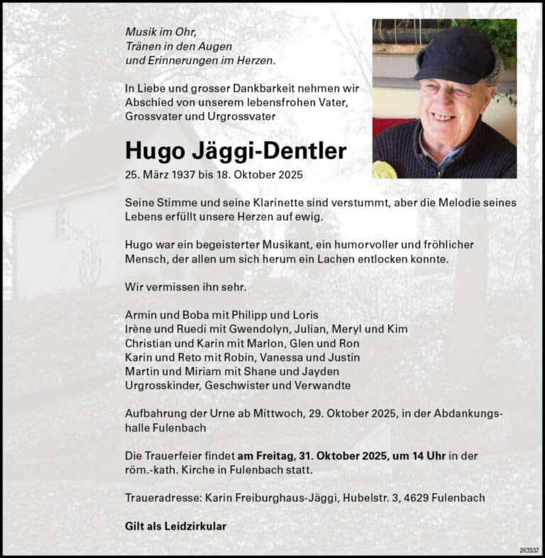 Hugo Jäggi-Dentler 1937 Todesanzeige / Anzeiger Thal Gäu Olten