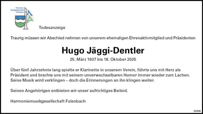 Hugo Jäggi-Dentler 1937 Todesanzeige / Anzeiger Thal Gäu Olten