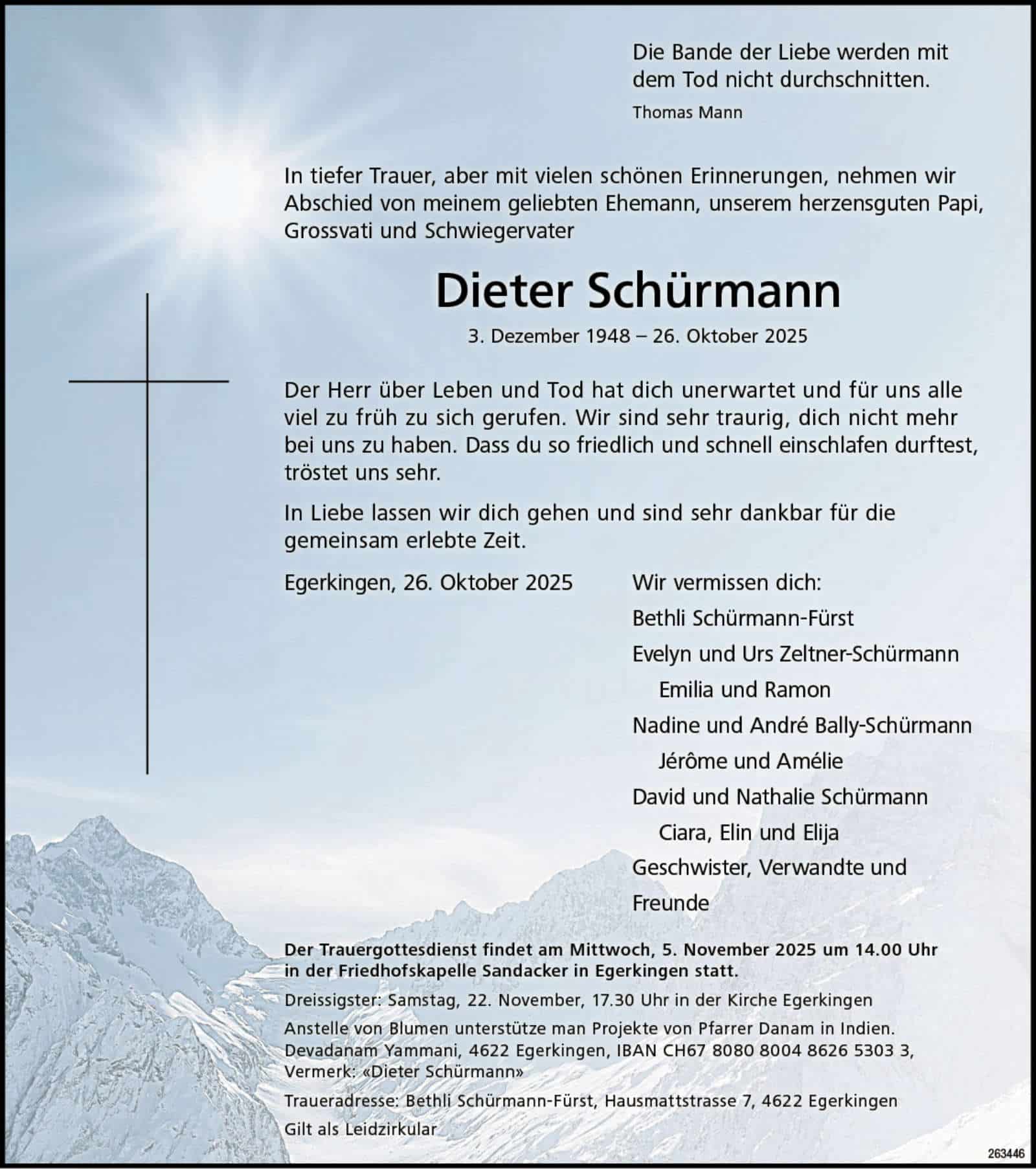 Dieter Schürmann 1948 Todesanzeige / Anzeiger Thal Gäu Olten