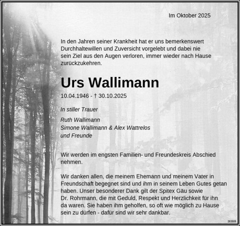 Urs Wallimann 1946 Todesanzeige / Anzeiger Thal Gäu Olten