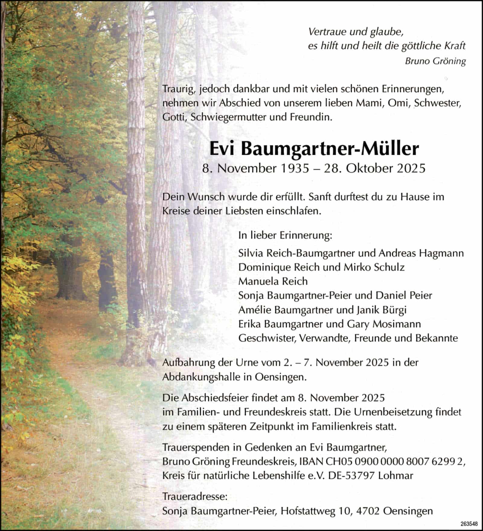 Evi Baumgartner-Müller 1935 Todesanzeige / Anzeiger Thal Gäu Olten