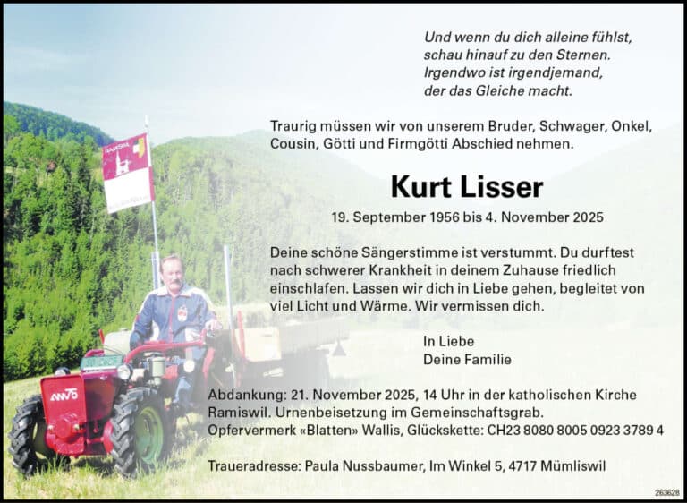 Kurt Lisser 1956 Todesanzeige / Anzeiger Thal Gäu Olten