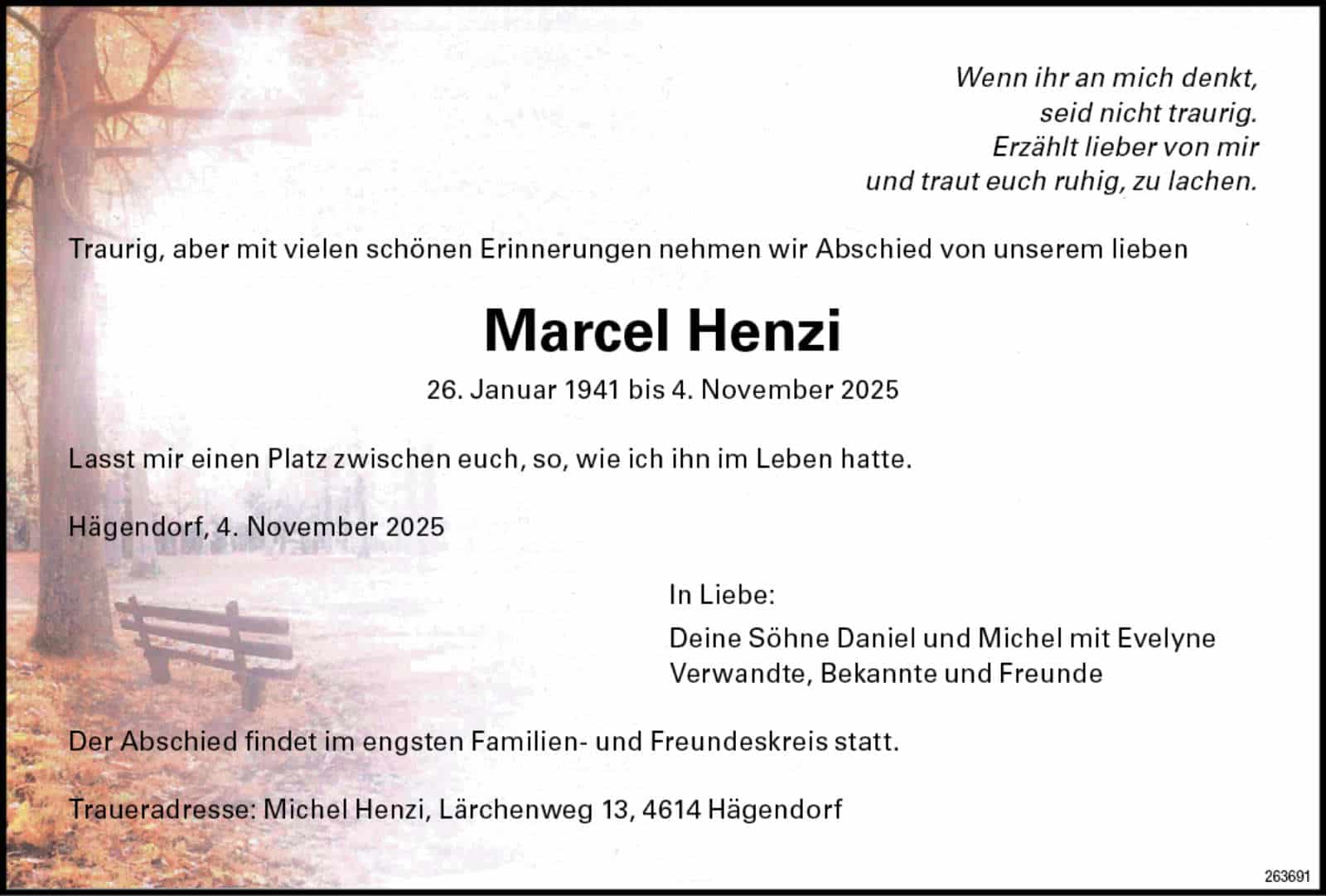 Marcel Henzi 1941 Todesanzeige / Anzeiger Thal Gäu Olten