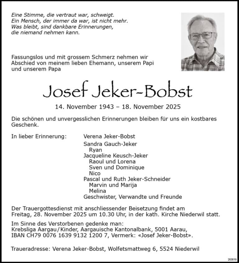 Josef Jeker-Bobst 1943 Todesanzeige / Anzeiger Thal Gäu Olten