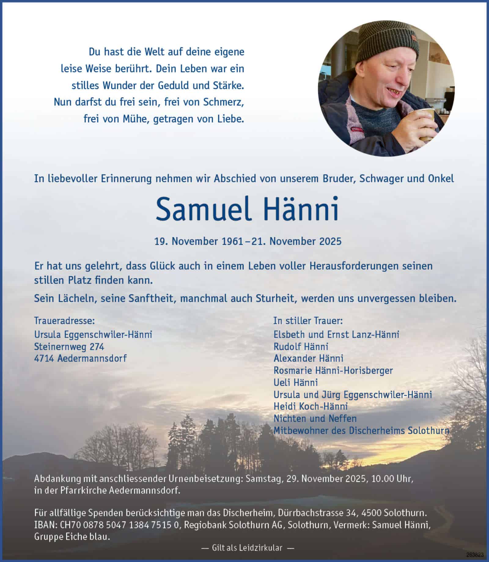 Samuel Hänni 1961 Todesanzeige / Anzeiger Thal Gäu Olten