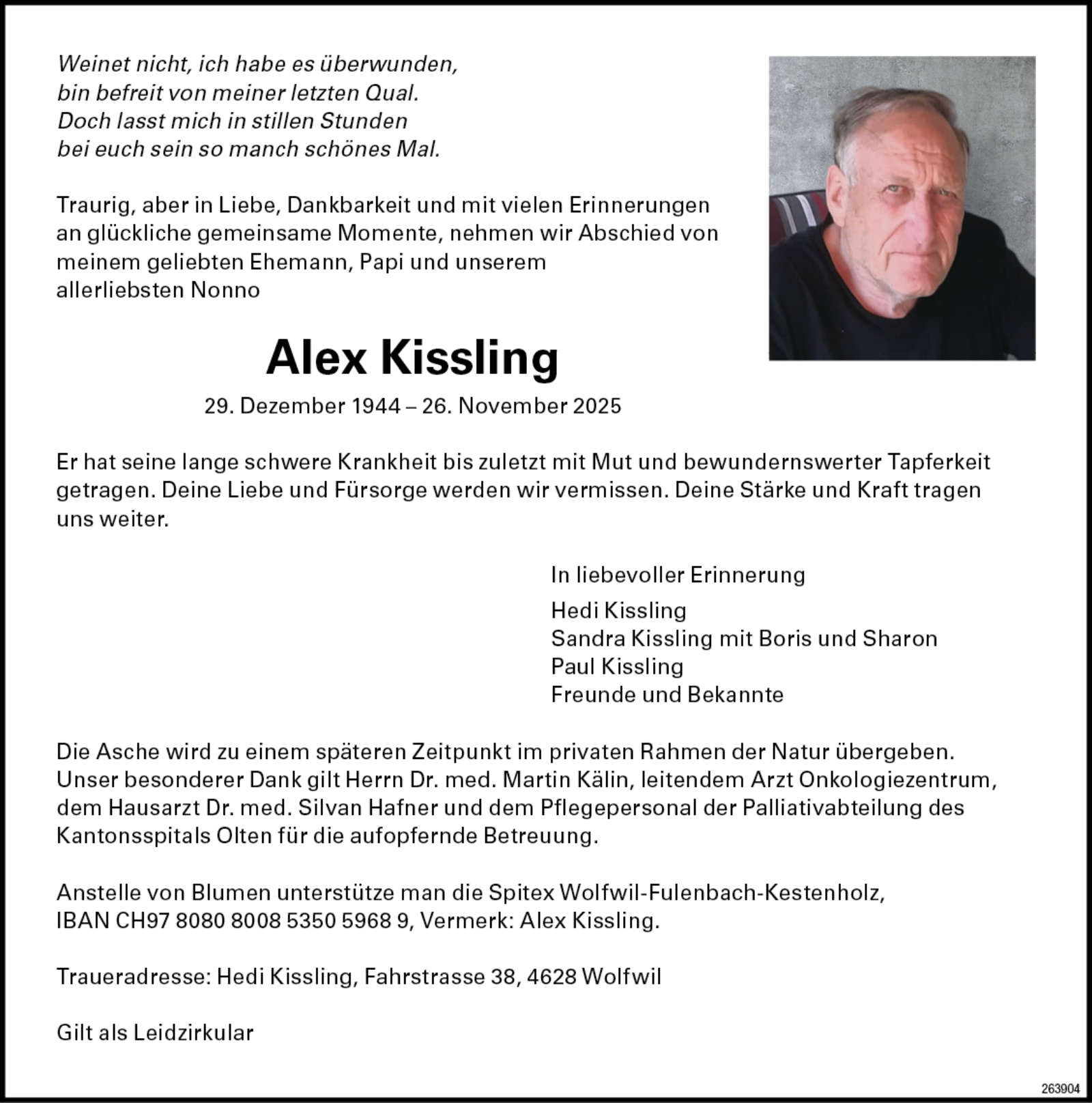 Alex Kissling 1944 Todesanzeige / Anzeiger Thal Gäu Olten