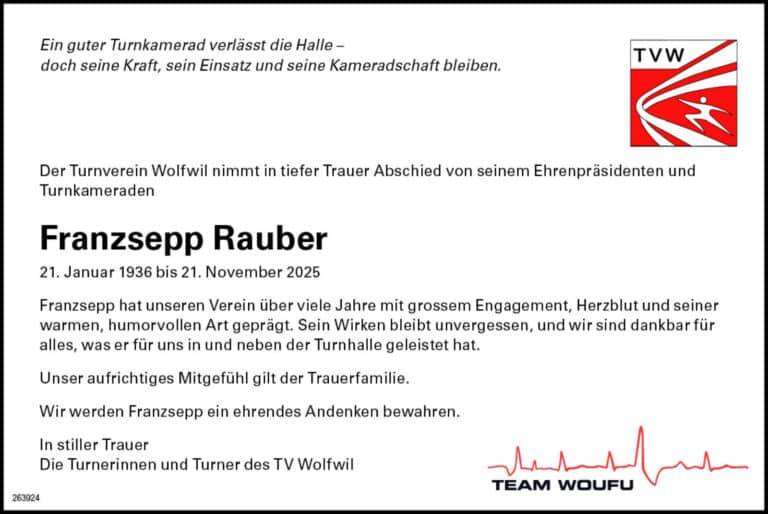 Franzsepp Rauber 1936 Todesanzeige / Anzeiger Thal Gäu Olten