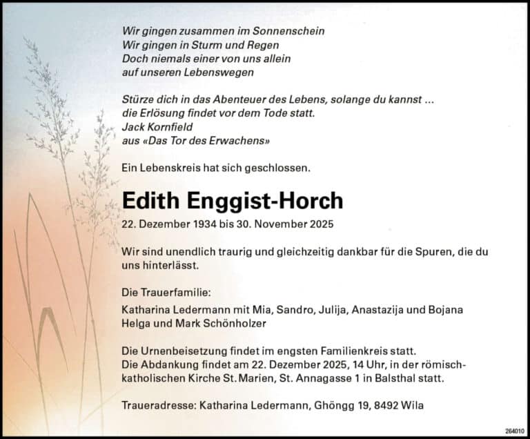 Edith Enggist-Horch 1934 Todesanzeige / Anzeiger Thal Gäu Olten