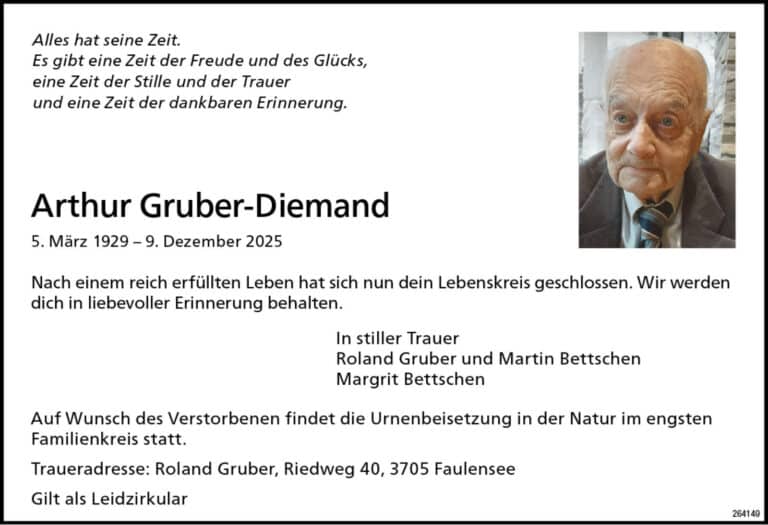 Arthur Gruber-Diemand 1929 Todesanzeige / Anzeiger Thal Gäu Olten