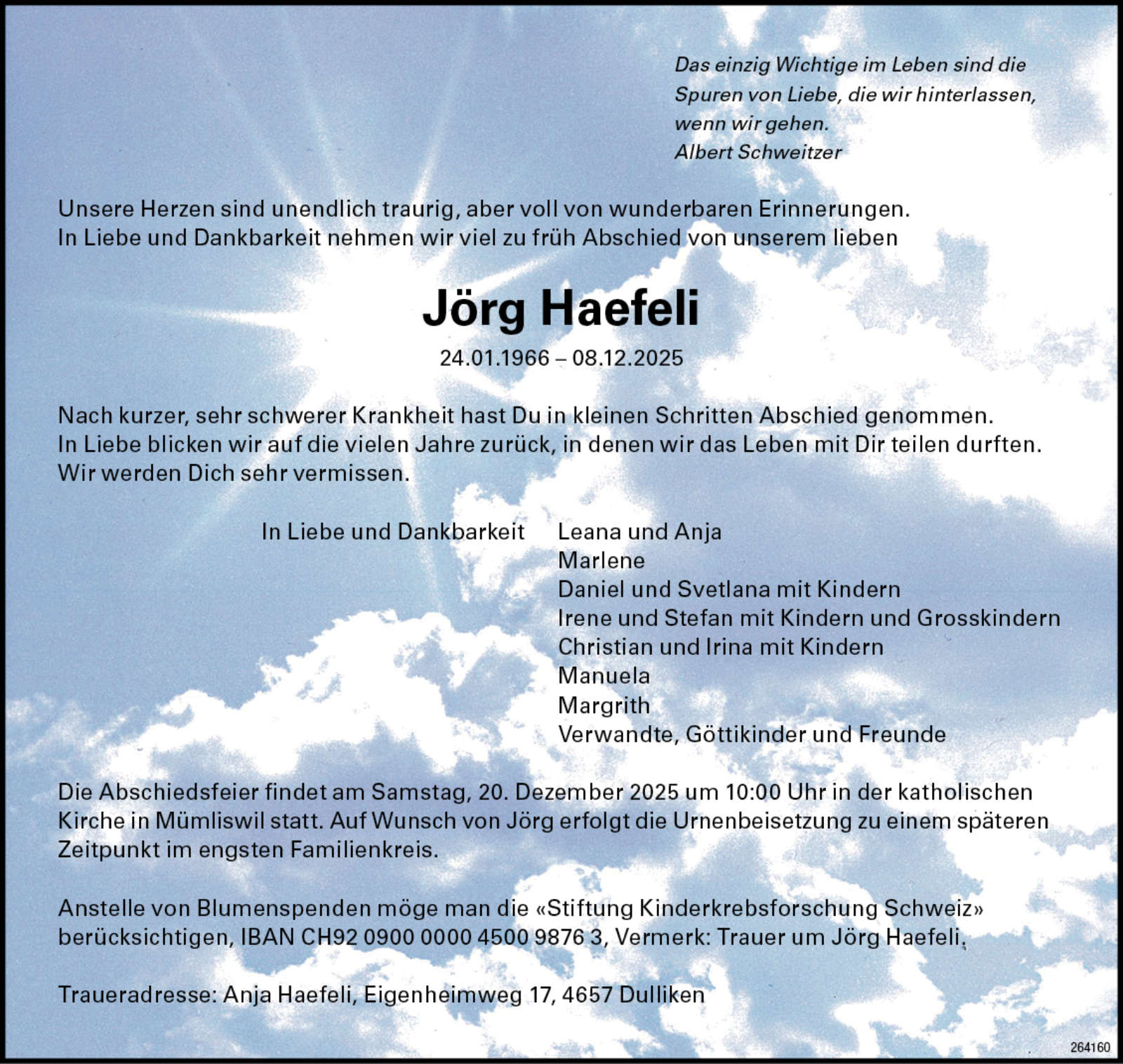 Jörg Haefeli 1966 Todesanzeige / Anzeiger Thal Gäu Olten