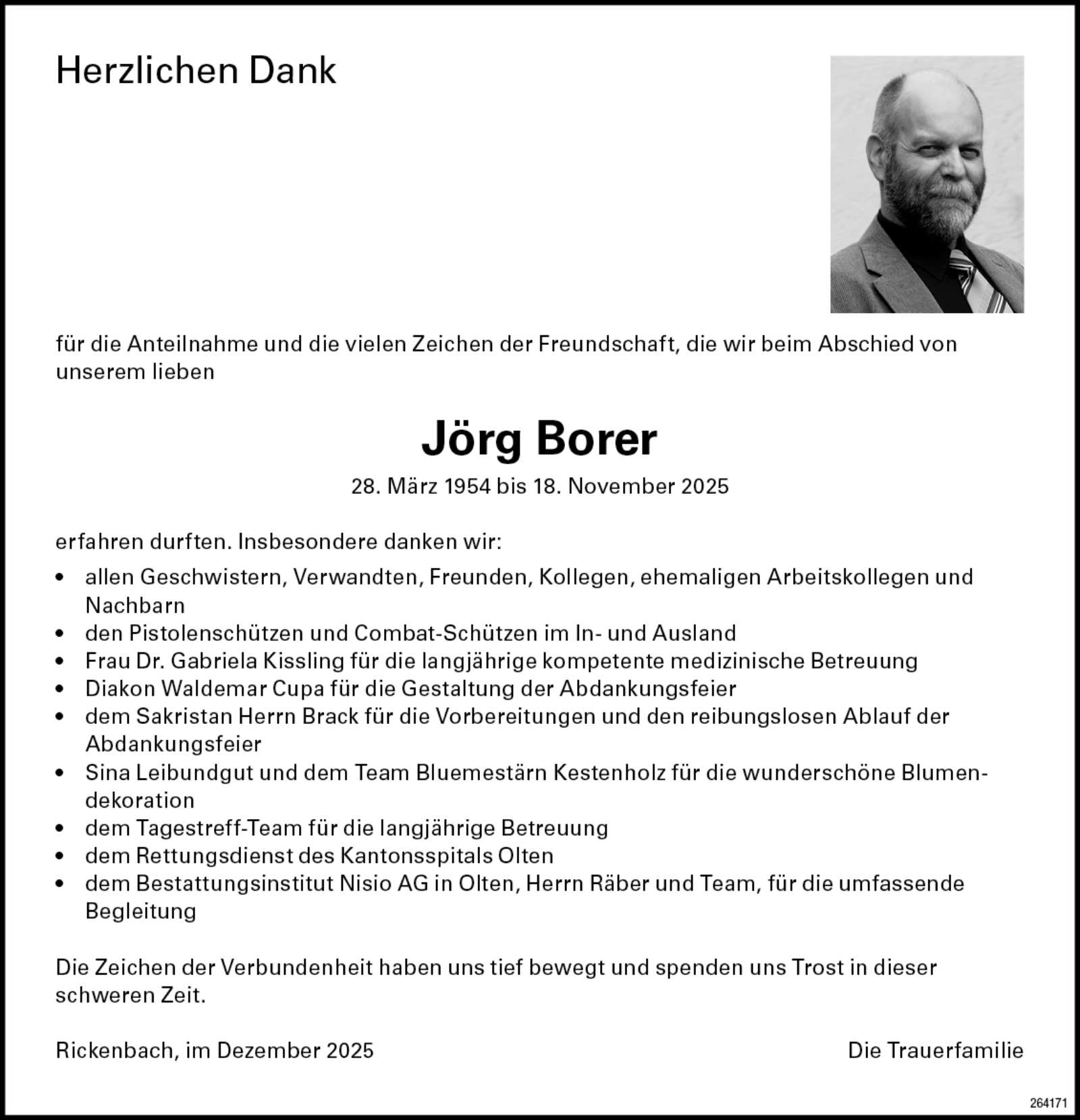 Jörg Borer 1954 Todesanzeige / Anzeiger Thal Gäu Olten