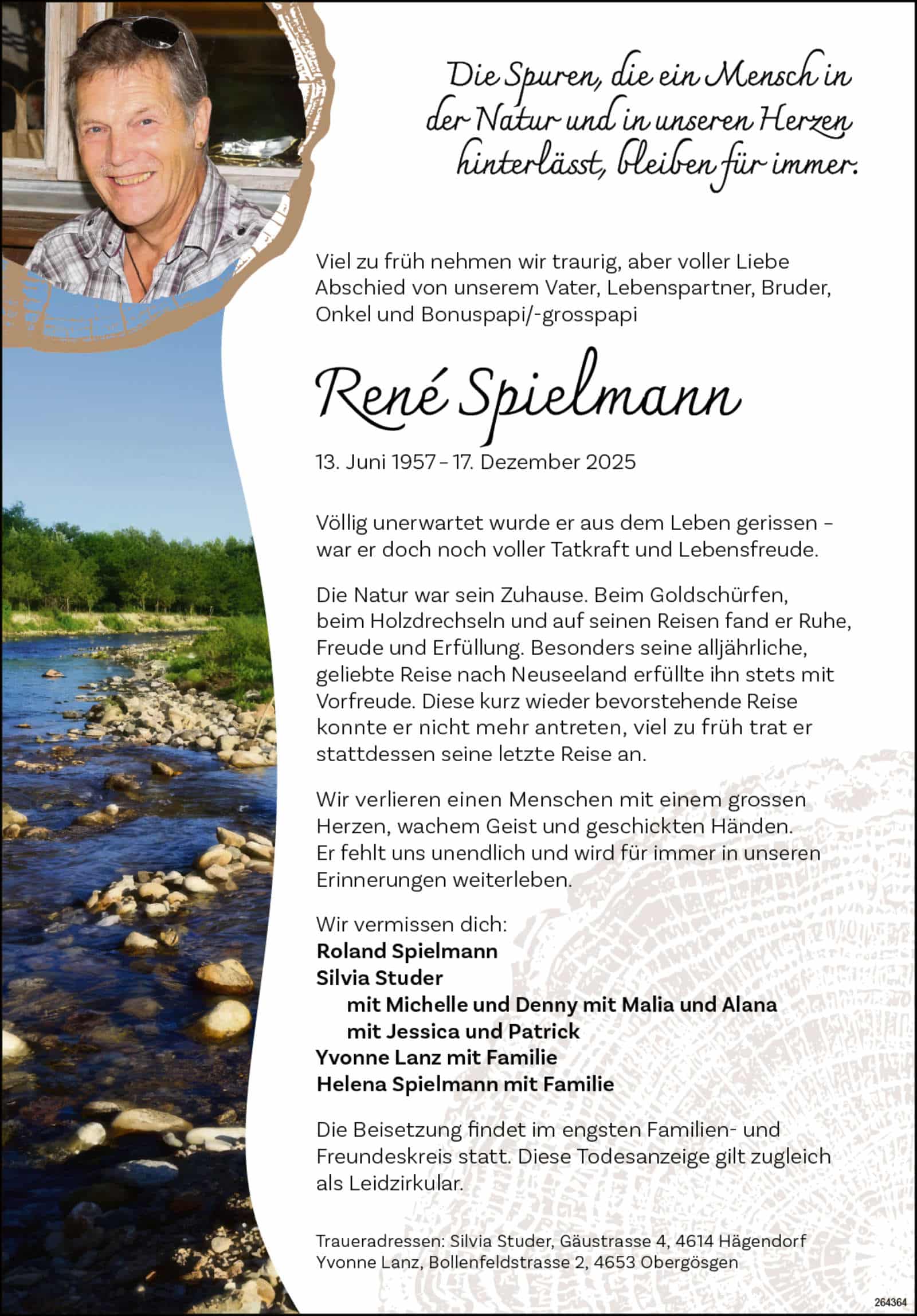 René Spielmann 1957 Todesanzeige / Anzeiger Thal Gäu Olten