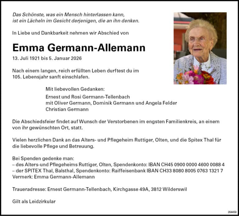 Emma Germann-Allemann 1921 Todesanzeige / Anzeiger Thal Gäu Olten