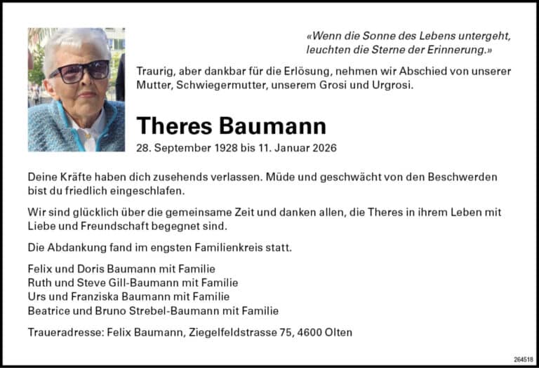 Theres Baumann 1928 Todesanzeige / Anzeiger Thal Gäu Olten