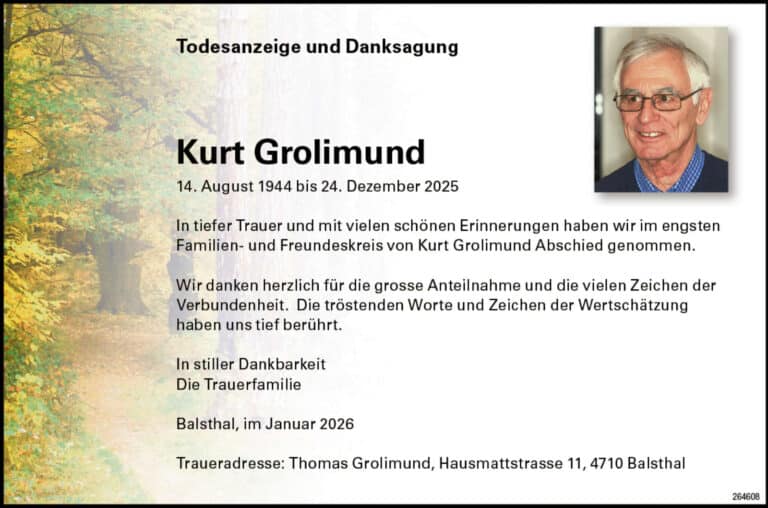 Kurt Grolimund 1944 Todesanzeige / Anzeiger Thal Gäu Olten