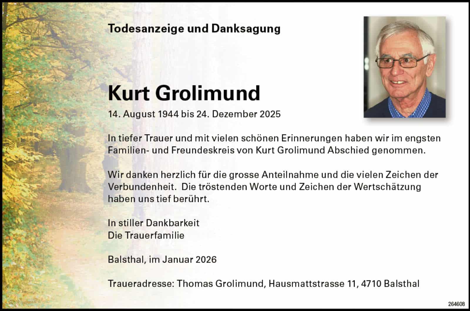 Kurt Grolimund 1944 Todesanzeige / Anzeiger Thal Gäu Olten
