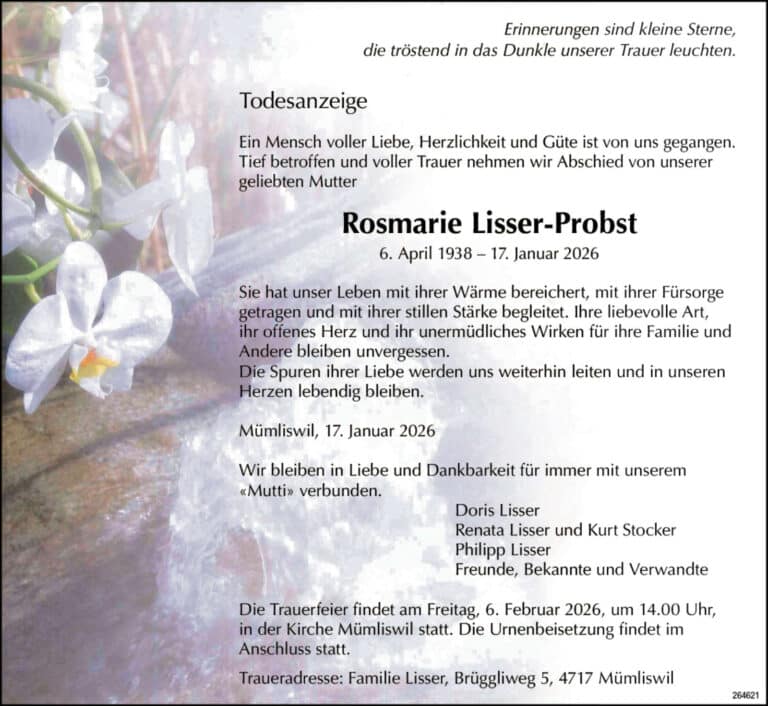 Rosmarie Lisser-Probst 1938 Todesanzeige / Anzeiger Thal Gäu Olten