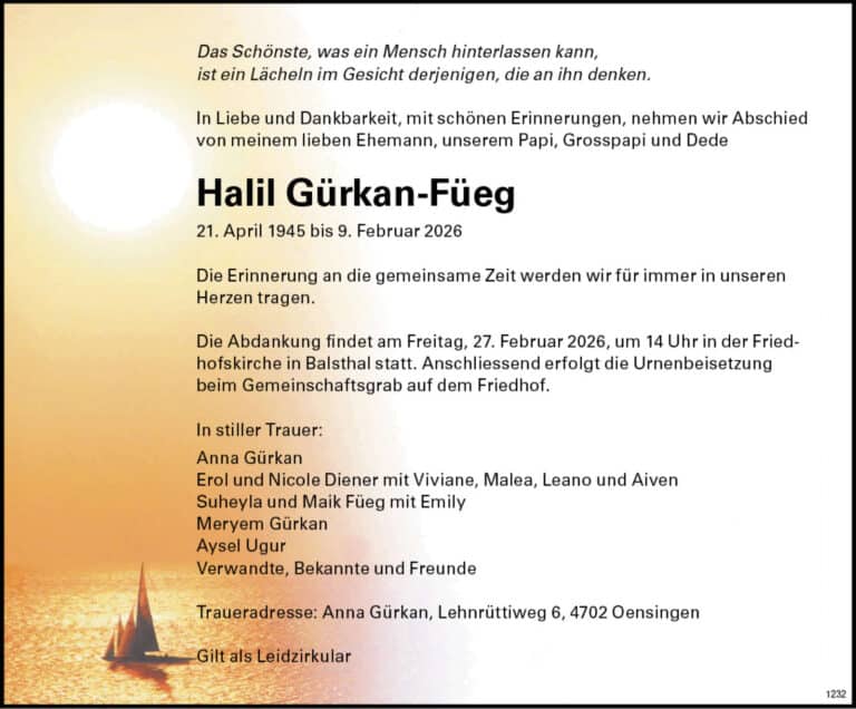 Halil Gürkan-Füeg 1945 Todesanzeige / Anzeiger Thal Gäu Olten