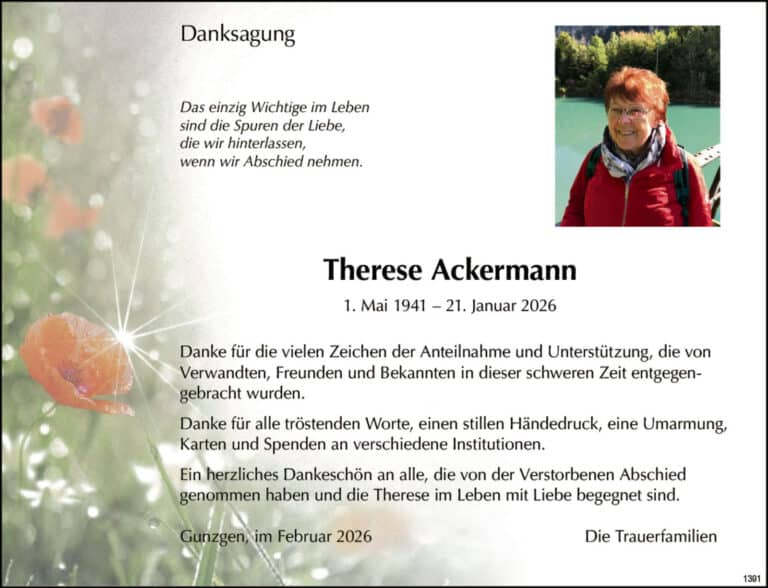 Therese Ackermann 1941 Todesanzeige / Anzeiger Thal Gäu Olten