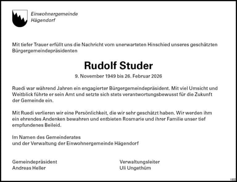 Ruedi Studer 1949 Todesanzeige / Anzeiger Thal Gäu Olten