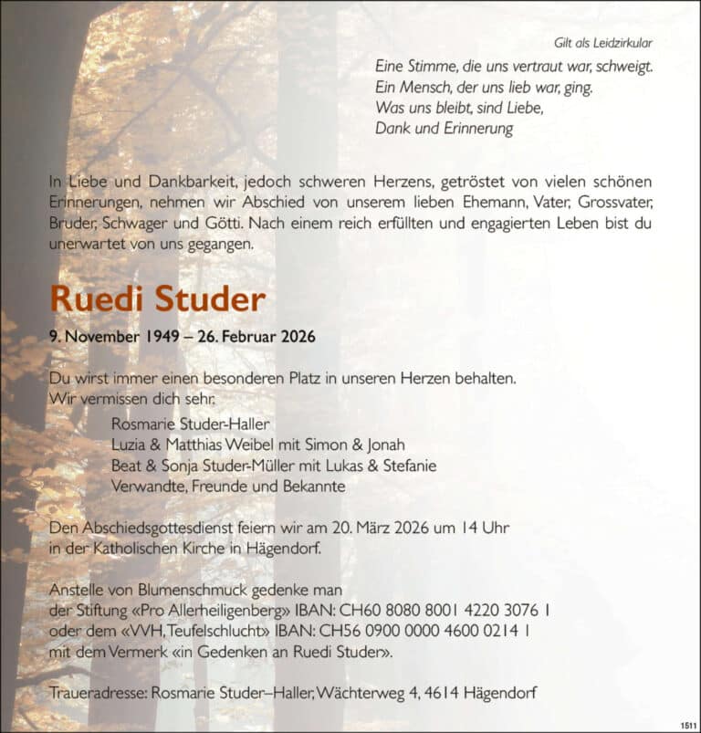 Ruedi Studer 1949 Todesanzeige / Anzeiger Thal Gäu Olten