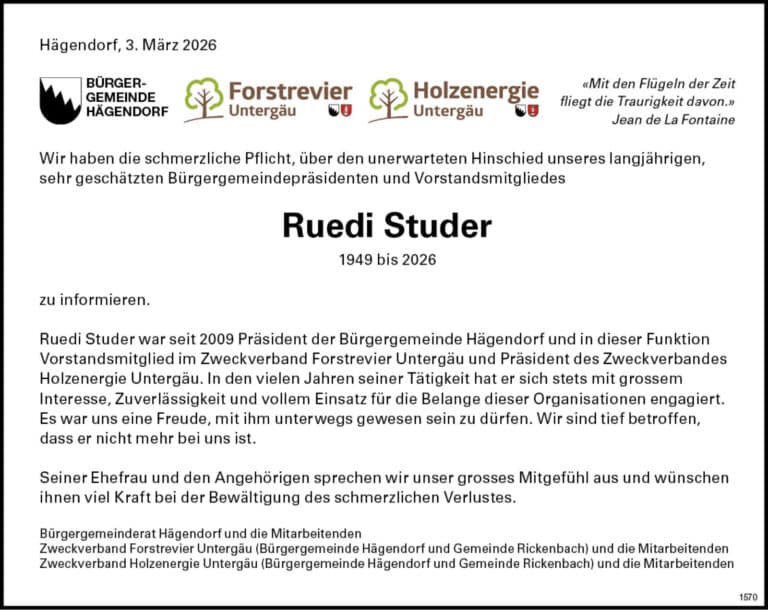 Ruedi Studer 1949 Todesanzeige / Anzeiger Thal Gäu Olten