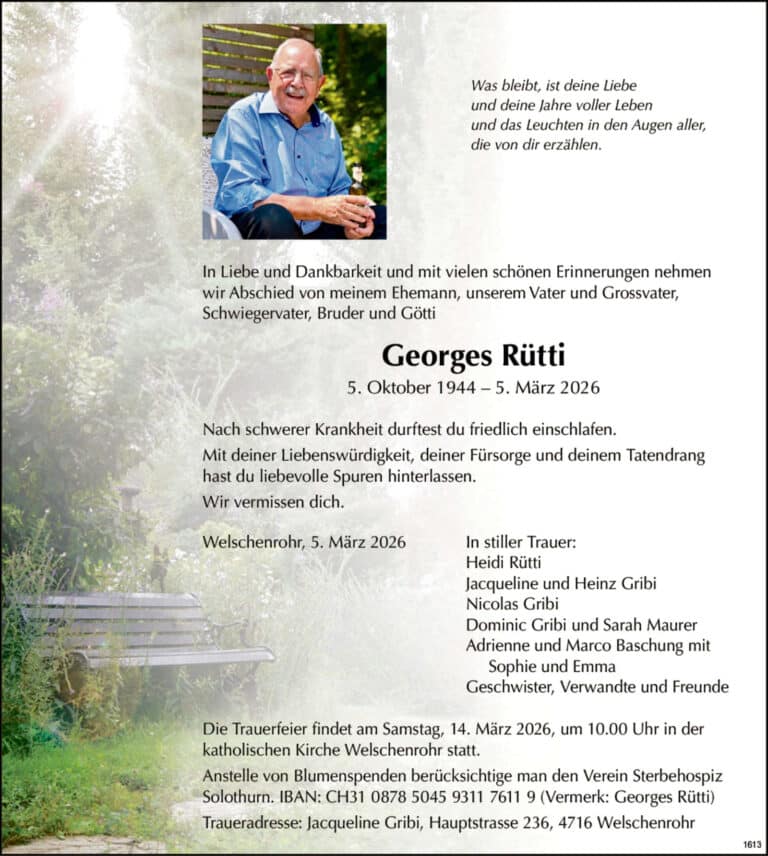 Georges Rütti 1944 Todesanzeige / Anzeiger Thal Gäu Olten