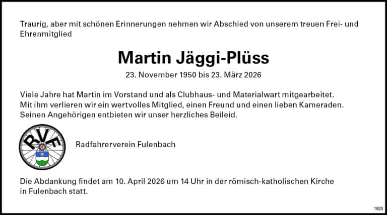 Martin Jäggi-Plüss 1950 Todesanzeige / Anzeiger Thal Gäu Olten